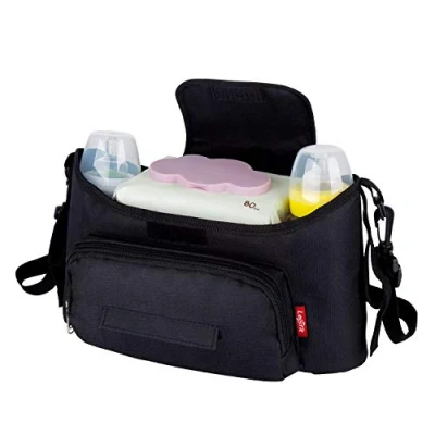 Imagen de Organizador de Cochecito Bolsa, Lesfit Multifuncional para Bebé Carrito Impermeable con Dos Aislados Botellas, Negro
