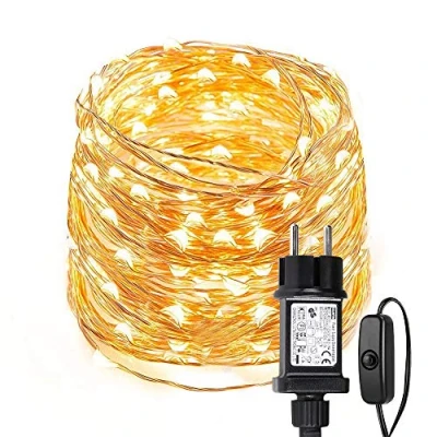 Imagen de Lepro 10m 100 LED Luces de Hadas Blanco Cálido con Enchufe, Guirnalda Exteriores Impermeable IP65, Luz Decoración Alambre Cobre, Decorar Fiestas, Arbol Navidad, Balcón, Jardín