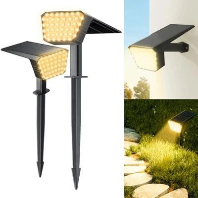 Imagen de FIFlying Luces Solares LED Exterior Jardin, 2 Piezas 44 Focos Solares, 3 Modos Impermeable IP65 Luz Solar para Jardín, Patio, Piscina, Césped, Calzada (Blanco Cálido)