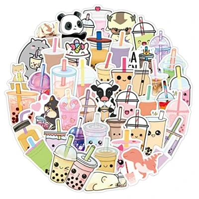 Imagen de 100 piezas de pegatinas té burbuja, papel autoadhesivo impermeable y lindo, animales dibujos animados, utilizadas en álbumes, cuadernos, diarios, manualidades bricolaje
