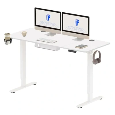 Imagen de FLEXISPOT 140X60cm Escritorio Elevable Eléctrico con Tablero, Gancho y Portavasos, Standing Desk, Mesa de Memoria Inteligente para Oficina Hogar(Blanco)