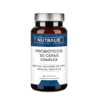 Imagen de Probióticos y Prebióticos Intestinales [30 Cepas PREMIUM] 264 Mil Millones de UFC Garantizados x Dosis Mejora Defensas Flora Intestinal Biprotics 30 Complex 60 Cápsulas Nutralie