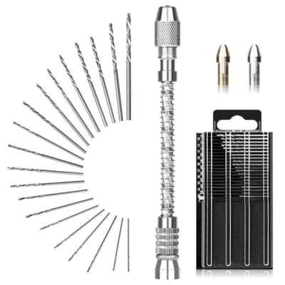 Imagen de Linkstyle 21pcs Taladro de Mano, Herramientas Manual + 20pcs Micro Brocas (0,3 1,6 mm), HSS Mini Torcedura Kit para Modelos Joyería Resina Metal Madera Artesanal