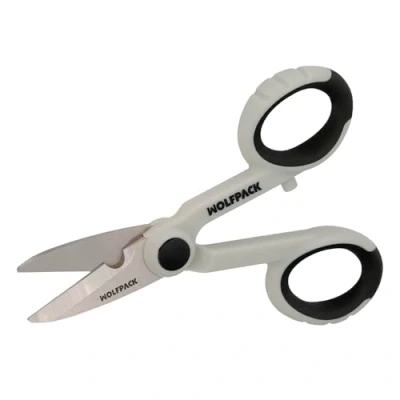 Imagen de tijeras electricista 140 mm. mango tpr no tension. hojas acero inoxidable, ergonomicas, cortar cable, pelacables