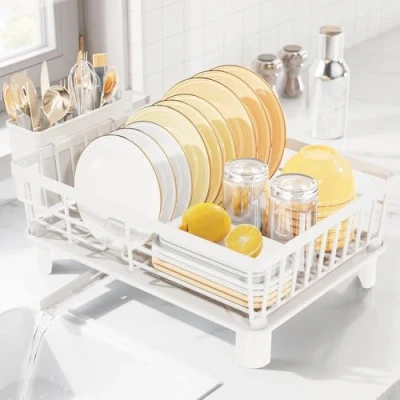 Imagen de LIONONLY Escurridor de Platos,Escurreplatos Acero Inoxidable,Estante Secado Platos con Bandejas Goteo,Portautensilios und Boca Vaciado Giratoria,Escurreplatos Drenaje Automático