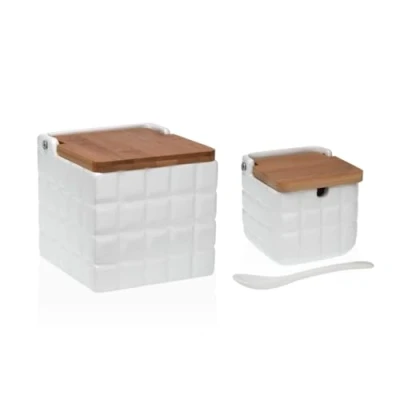 Imagen de KCASA Salero y azucarero Cocina Ceramica con Tapa Madera para Factory Blanco