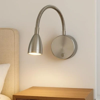 Imagen de CGC Lighting Lámpara de pared noche LED, cuello flexible y ajustable, recargable, magnética, lectura USB (níquel)