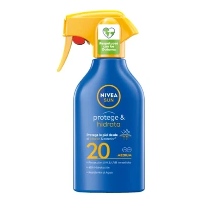 Imagen de NIVEA SUN Protege &amp; Hidrata Spray solar FP20 (1 x 270 ml), protector hidratante y resistente al agua con protección UVA/UVB, media en formato pistola