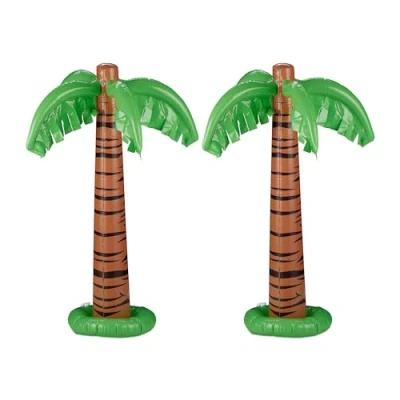 Imagen de Relaxdays Aufblasbare Palme 2er Set Pack 2 Palmeras Hinchable, Juguetes Piscina y Playa, Decoración Fiesta Verano, 80 cm Alto, Verde Marrón, x 62
