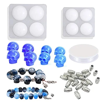 Imagen de Woohome Molde de Resina, Cráneo Moldes Resina Epoxi y Cuerda Hilo Cristal, Accesorios Joyería para Pulseras, Pendientes, Colgantes, Collares