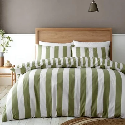 Imagen de Catherine Lansfield Cove Juego de Funda edredón Reversible con Fundas Almohada, diseño a Rayas, Color Verde