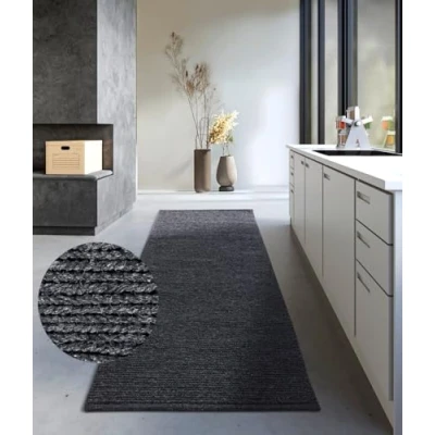 Imagen de Villeroy &amp; Boch Francois Alfombra de Lana Natural para salón, Tejida a Mano y respetuosa con el Medio Ambiente, Dormitorio, Comedor, Pasillo, Cocina, Antracita, 60 x 90 cm