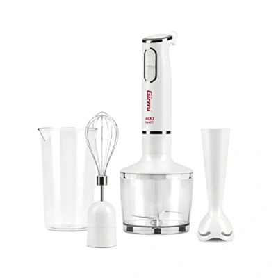 Imagen de Girmi MX16 Set Batidora de mano inmersión 3 en 1, Mezcla, Bate y tritura, 2 velocidades, Cuchilla Acero Inoxidable, Agarre ergonómico, 400 W, Blanco