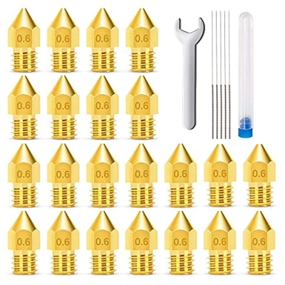 Imagen de MMOBIEL 20 Piezas E3D Boquillas para Impresora extrusora 0,6 mm Latón V5 V6 3D 1,75 Incl. Filamento M7 Llaves y 5 Agujas de Limpieza