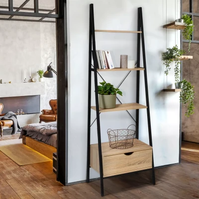 Imagen de IDMarket Estantería escalera 4 niveles con cajón DETROIT diseño industrial