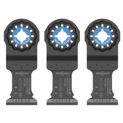 Imagen de BOSCH Starlock OSL114C 3 Paquete de cuchillas oscilantes multiherramienta oscilante metal y más carburo para cortar barra hierro, metal, madera con clavos, paneles yeso azulejos
