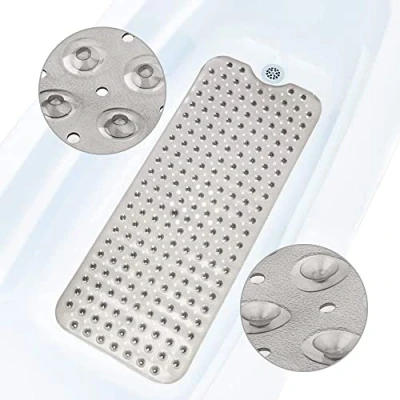 Imagen de ADOV Alfombra Bañera Antideslizante, 100x40cm Extralargo Antibacterial Alfombrilla de Baño con 200 Potentes Ventosas, Lavable a Máquina Resistente al Moho Ducha para Niños, Ancianos Gris
