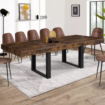 Imagen de IDMarket Phoenix Mesa de comedor extensible rectangular (10 12 personas, madera, efecto envejecido y negro, 200 300 cm)