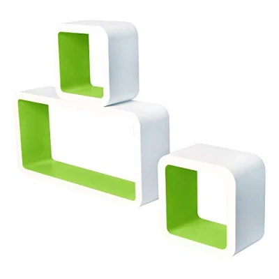 Imagen de Lestarain LGA018 Juego de 3 Estanteria Cubo Pared Cuadrada Libreria Repisas Invisibles Flotantes Blanco/Verde Decorativo CD
