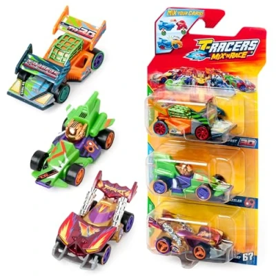 Imagen de T Racers Mix&#039;N Race 3 Pack de Coches coleccionables, Desmontables en Dos Partes y con Piezas Intercambiables, 4