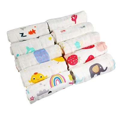 Imagen de LEADSTAR Toalla Facial Infantil, 10 Piezas De Gasa Bebe Toallas Muselina Infantil Algodón Dibujos Animados Paños Para Niños