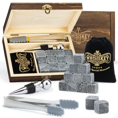 Imagen de WHISISKEY Set de Piedras Whisky 12 Cubitos Hielo Reutilizables Caja Regalo Regalos Originales para Hombre Accesorios Whiskey
