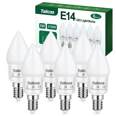 Imagen de Bombilla LED E14 Vela, Luz Calida 2700K 450 Lúmenes, 5W Bombillas Equivalente a 40W, 360 Ángulo de Haz CRI 80, No Regulable Paquete 6