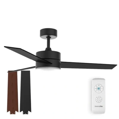 Imagen de UNIVERSALBLUE Ventilador de techo con luz LED silencioso Motor DC Aspas Reversibles color negro y Marrón 3 Mando a Distancia velocidades