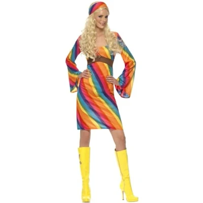 Imagen de Smiffys Disfraz hippy arco iris, vestido y cinta para la cabeza