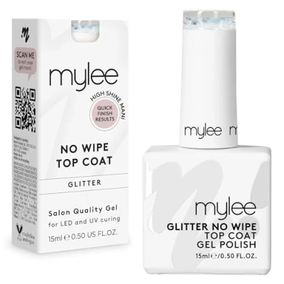 Imagen de MYGEL by Mylee Capa Superior con Purpurina No Wipe Esmalte en Gel Semipermanente 15ml, UV/LED Manicura y Pedicura para Uso Profesional Doméstico, Larga Duración, Fácil de Aplicar, Duradero Seguro