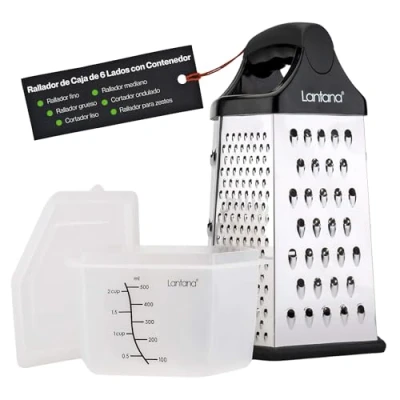 Imagen de Lantana Rallador manual Con 6 caras y contenedor Para alimentos rallado grueso, mediano, fino, ultrafino raspado función mandolina recipiente medidor tapa