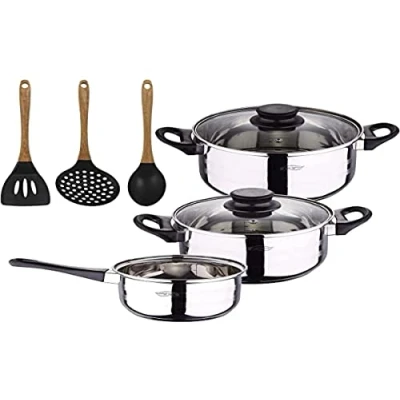 Imagen de Bateria de cocina 5 piezas San Ignacio acero inoxidable con set 3 utensilios en silicona Foodies