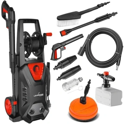 Imagen de Lehmann Hudson Hidrolimpiadora de Alta Presion, 1800 W, Presión Máxima 220 Bar, Capacidad Extracción 450 l/h, Juego Accesorios Cepillo para Patios, Lanza Espumante, Llantas