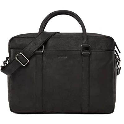 Imagen de LEABAGS Bolso para Hombres y Mujeres Bolsa de Portátil Cuero Genuino hasta 16&quot; Bandolera con Correa Hombro Mensajera Trabajo Negro natural