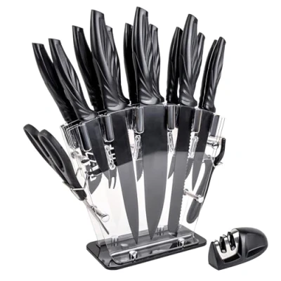 Imagen de Intirilife Juego de cuchillos cocina 17 piezas con bloque y afilador, pelador, tijeras multifuncionales cuchillo, para cortar, pelar también partir nueces
