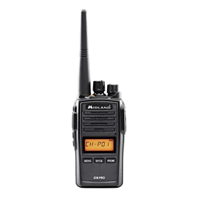 Imagen de Midland G18 Pro, Radio Bidireccional, Transceptor PMR446, Walkie Talkie de Banda Dual, a Largo Alcance, Batería Litio, Resistente Las Condiciones Adversas IP67, Negro