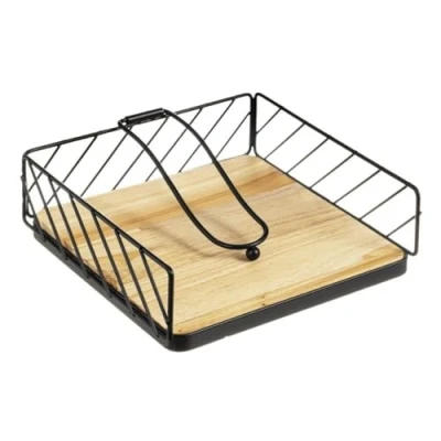 Imagen de Servilletero bambú natural con metal negro en linea 19x19x6 cm (Bambu 3)
