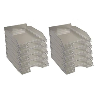 Imagen de Exacompta 12327D Juego de 10 bandejas Carpetas Fundas ECOTRAY Dimensiones 34,5x25,5x6,5 cm para Documentos Formato A4+ Color Gris translúcido