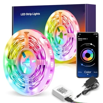 Imagen de Mexllex Tira LED 10m, Flexible Multicolor Luces LED, APP y Mando a Distancia, Sincronización Musical Bluetooth, RGB Strip Lights para Habitación, Sala, Cocina, Fiesta,Decoración Navidad, Fiestas