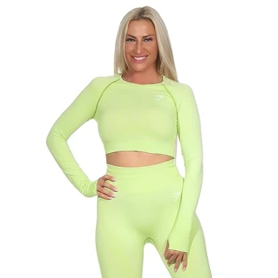 Imagen de GYMSHARK Vital Seamless 2.0 Camiseta de manga larga para mujer, Amarillo neón jaspeado, M