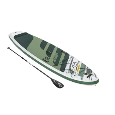 Imagen de Bestway Kahawai 65308 Tabla inflable de paddle suft con remo aluminio, madera y verde (SUP kit correa, bomba hinchado manómetro bolsa transporte)