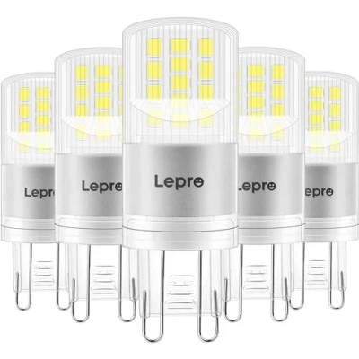 Imagen de Lepro Bombilla LED G9, 3.8W 470 lúmenes, Lámpara G9 Blanco Frío 6000k, Reemplazo de halógena 40W Ángulo haz 300 , No regulable Sin Parpadeo [5 Pcs]