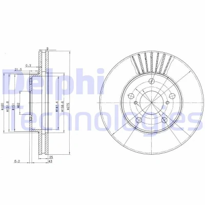 Imagen de DELPHI BG3856 Disco de freno 275 25 5 ventilado aceitado sin procesar cojinete rueda, anillo sensor ABS TOYOTA: RAV4 II SUV