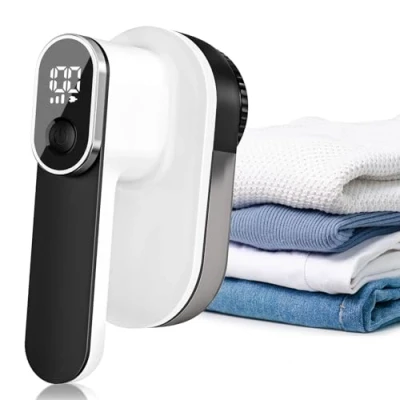 Imagen de HAPPHOOH Quitapelusas Electrico, Quita Pelusas Recargable, Cuchilla de 6 Hojas, 3 Velocidades, Pantalla LED, Bolas para Ropa y Muebles