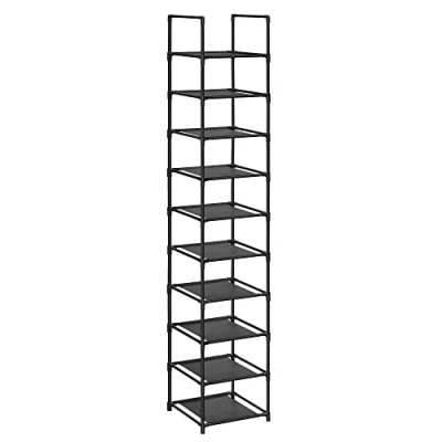 Imagen de SONGMICS Zapatero, Organizador Zapatos,10 Baldas, Zapatero Abierto Estrecho, 33 x 173 cm, Marco de Metal, Estantes Tela no Tejida, para Pasillo, Dormitorio, Negro LSR110B02