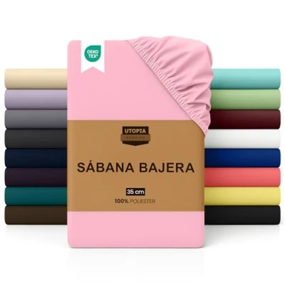 Imagen de Utopia Bedding Sabana Bajera 90x200 Rosa Bolsillo Profundo Microfibra de Poliéster Cepillado (Cama 90)