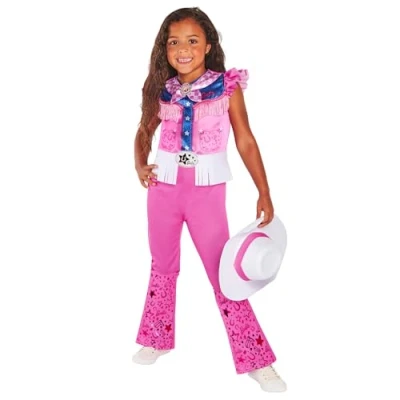 Imagen de Rubies Disfraz Barbie Cowboy Clásico para niñas y niños, Jumpsuit impreso digitalmente en color rosa con sombrero, Oficial Mattel Carnaval, Halloween, Cumpleaños, Navidad