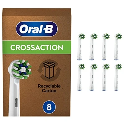 Imagen de Oral B CrossAction Recambios Cepillo de Dientes Eléctrico, Pack 8 Cabezales con Tecnología Clean Maximiser, Blanco Originales, (Tamaño Buzón)