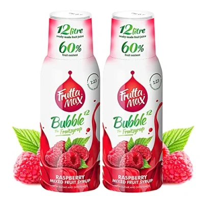 Imagen de 2 paquetes FruttaMax Concentrado de jarabe frutas Menos azúcar con un 60% contenido fruta adecuado para máquina refrescos (2 x 500 ml) Frambuesa)