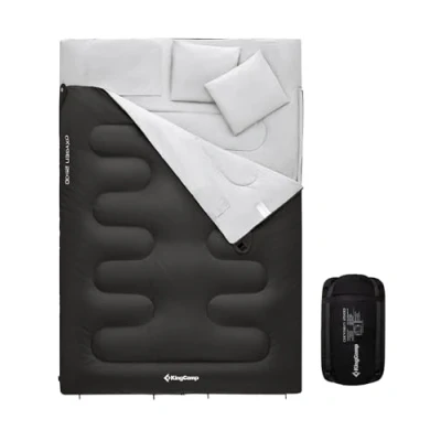 Imagen de KingCamp Saco de Dormir Doble con Almohadas Extra Grande para 3 Estaciones Adulto Impermeable Acampar Festivales Senderismo Interiores o Exteriores